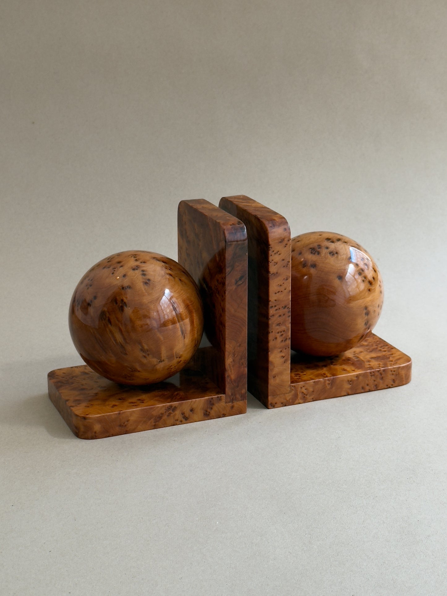 Polished Burl Wood Bookends with Spherical Forms