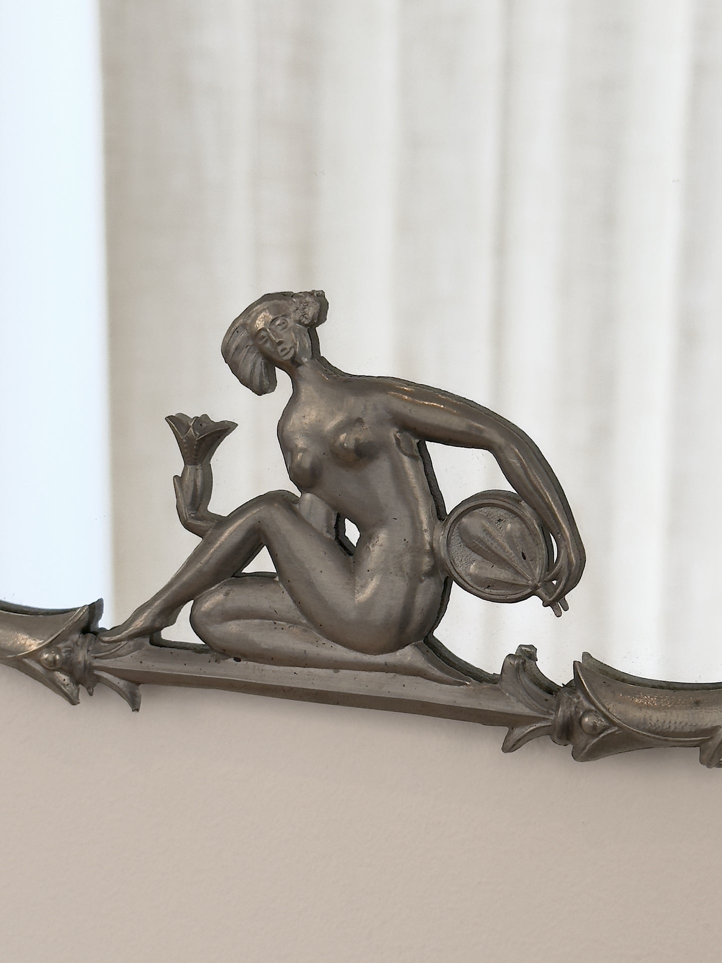 1930s Art Deco Pewter Mirror