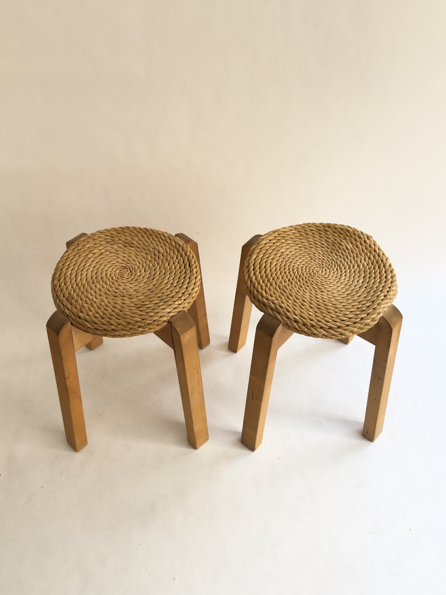 Pair of Scandinavian Rush Stools, 1970s