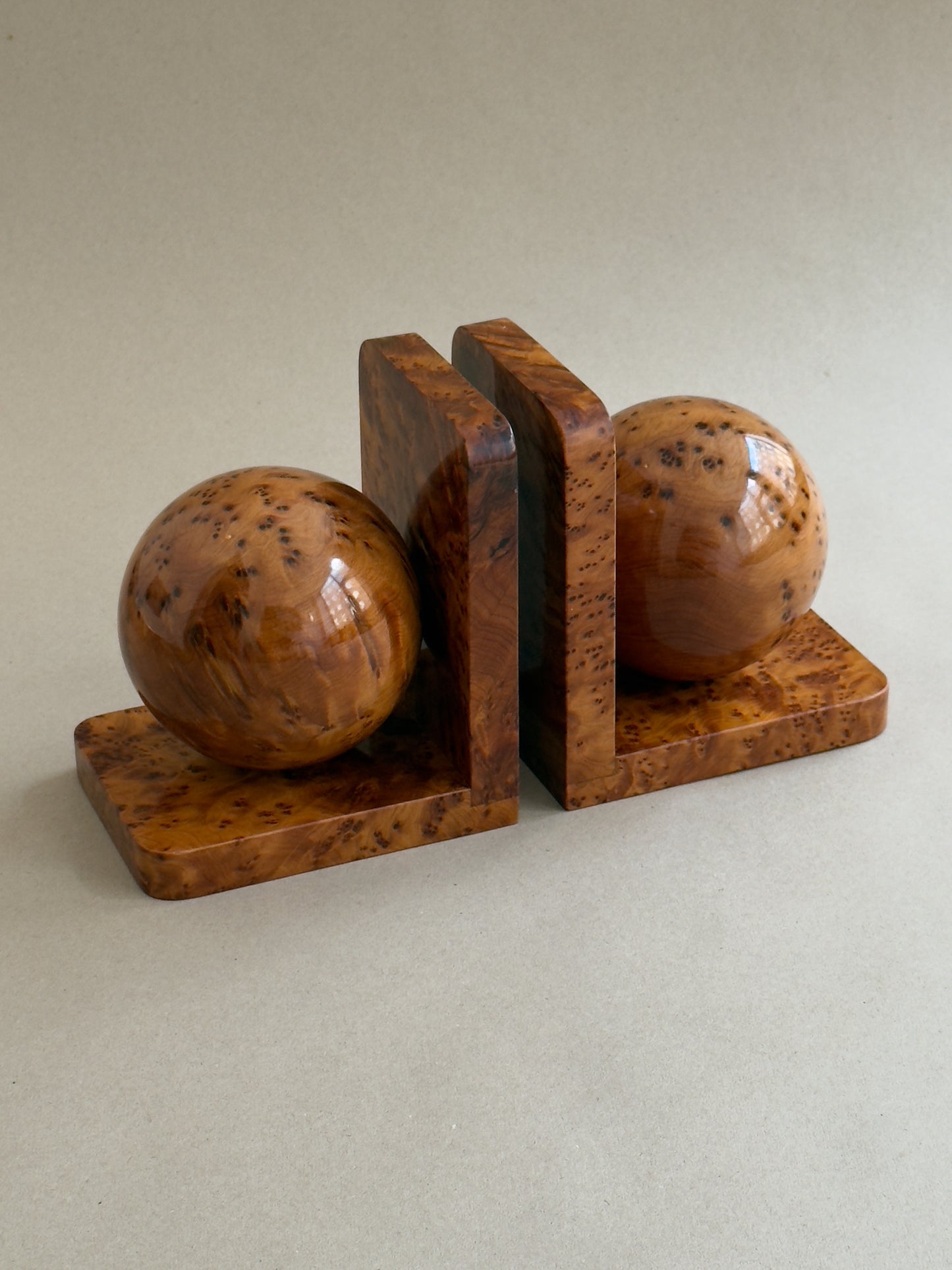 Polished Burl Wood Bookends with Spherical Forms