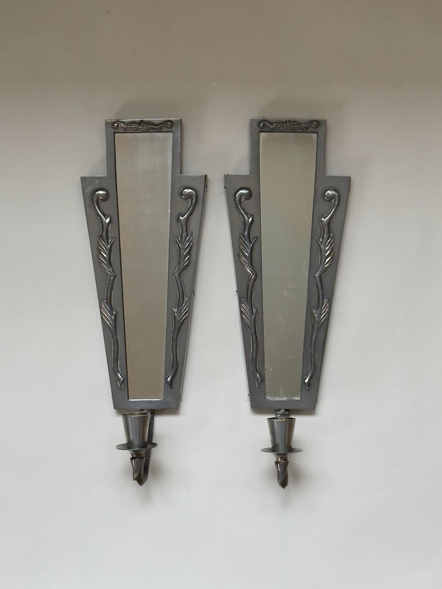 Pair of Swedish Grace Pewter Candle Sconces with Mirrors