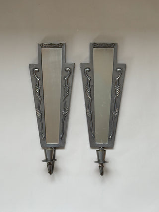 Pair of Swedish Grace Pewter Candle Sconces with Mirrors
