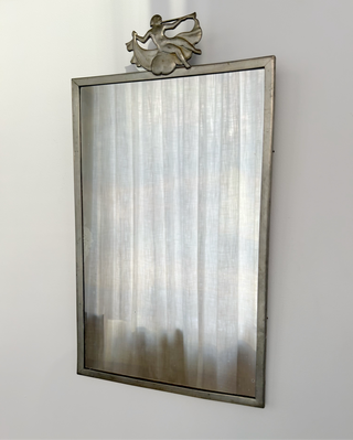 Art Deco Pewter Mirror with Fluted Muse, 20s/30s