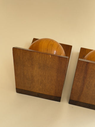 Pair of Mid-Century Wooden Bookends with Sculptural Spheres