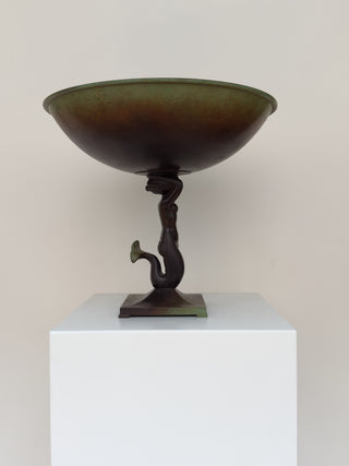 Art Deco Bronze Bowl with Mermaid Figure