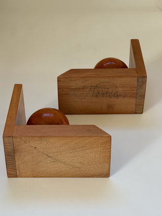 Pair of Oak Bookends with Sphere Motif, Mid-Century