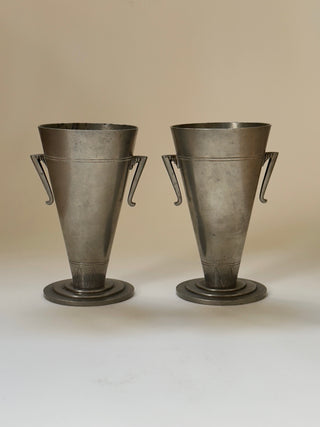 Set of Two Swedish Art Deco Pewter Vases, 1930s