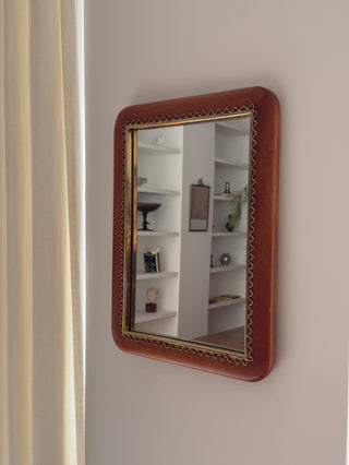 Mahogany Mirror with Wavy Brass Inlay, Swedish Modern, 1940s/50s