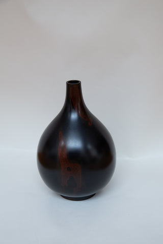 Japanese Bronze Vase with Red Marbling, 1960s