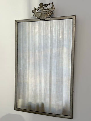 Art Deco Pewter Mirror with Fluted Muse, 20s/30s