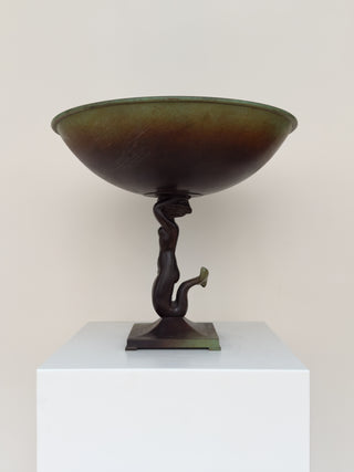 Art Deco Bronze Bowl with Mermaid Figure