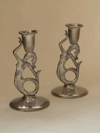 Art Deco Pewter Mermaid Candlesticks