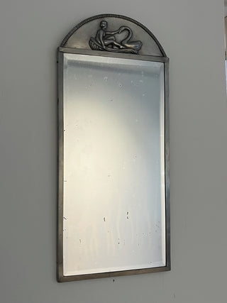 Art Deco Pewter Mirror with Leda and the Swan