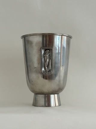 1930s Pewter Vase with Figurative Relief