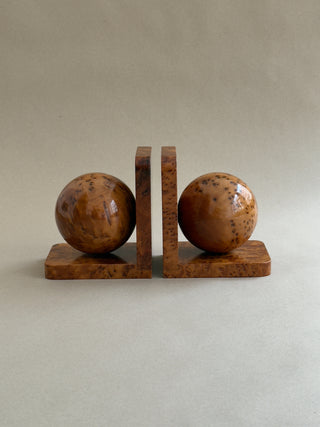 Polished Burl Wood Bookends with Spherical Forms
