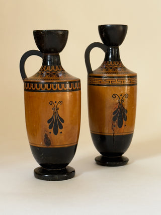 Rare Antique Greek Wooden Amphorae/Lekythoi, Hand-Painted (1920s)