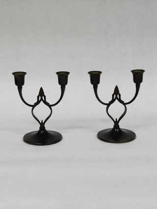 Pair of Antique Two-Armed Bronze Candlesticks