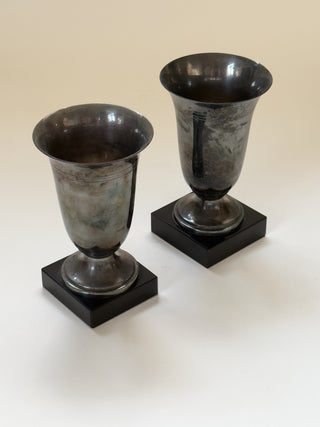 Pair of French Chrome Vases on Marble Bases (1950s)