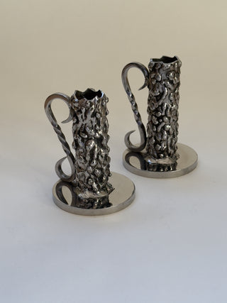 Pair of Sculptural Steel Candlesticks, 20th Century