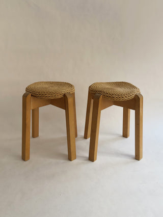 Pair of Scandinavian Rush Stools, 1970s