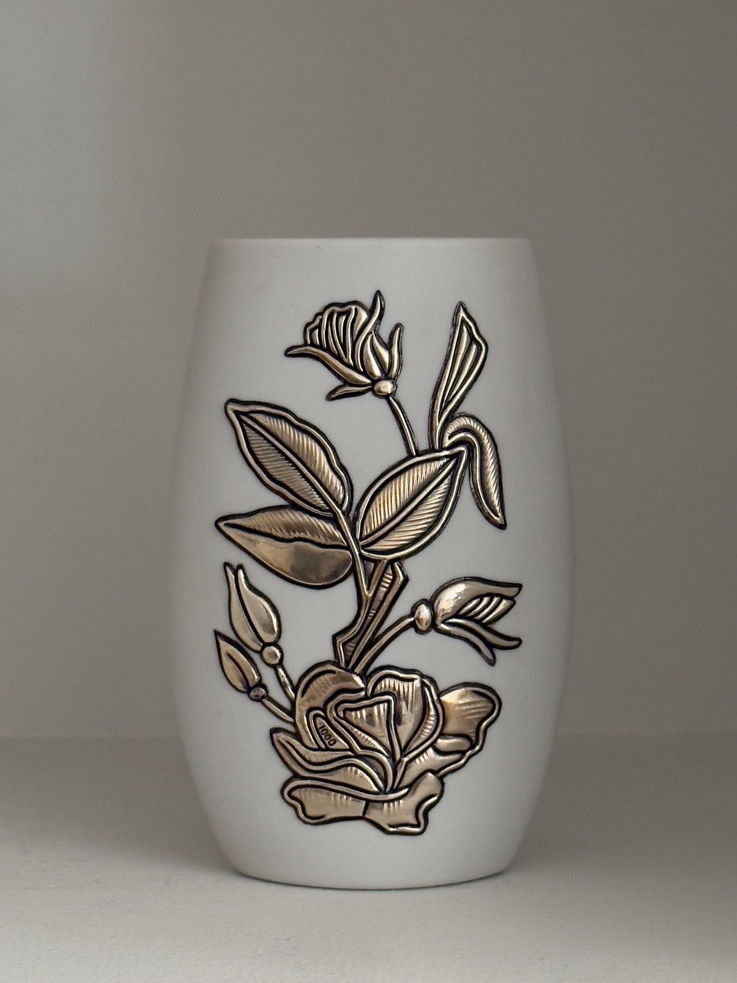 Pale Blue Vase with Silver Inlaid Florals