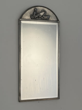 Art Deco Pewter Mirror with Leda and the Swan