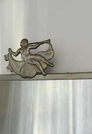 Art Deco Pewter Mirror with Fluted Muse, 20s/30s