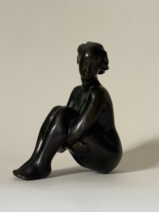 Seated Female Figure in metal by Gunnar Lindhardt Hansen, 1930s/40s