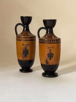 Rare Antique Greek Wooden Amphorae/Lekythoi, Hand-Painted (1920s)