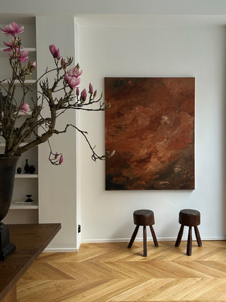 Pair of Brutalist Solid Wood Stools