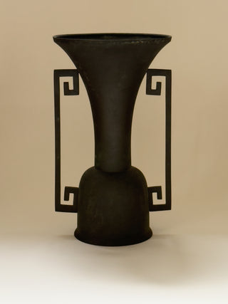 Antique Japanese Bronze Vase with Square Spiral Handles, 1800s