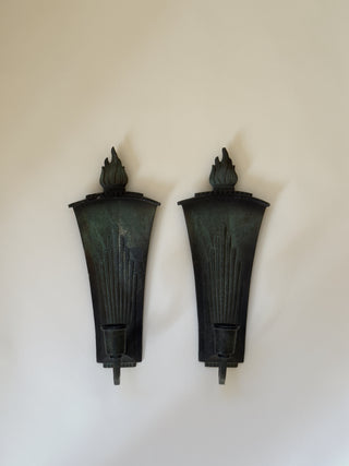 A Pair of Art Deco Bronze Candle Sconces