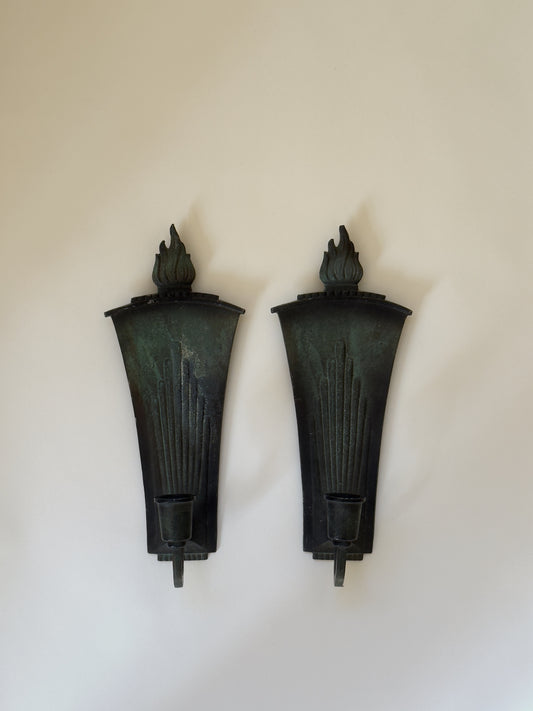 A Pair of Art Deco Bronze Candle Sconces