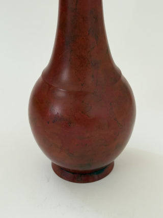Japanese Bronze Vase with Mottled Vermilion Patina, Signed
