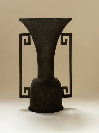 Antique Japanese Bronze Vase with Square Spiral Handles, 1800s
