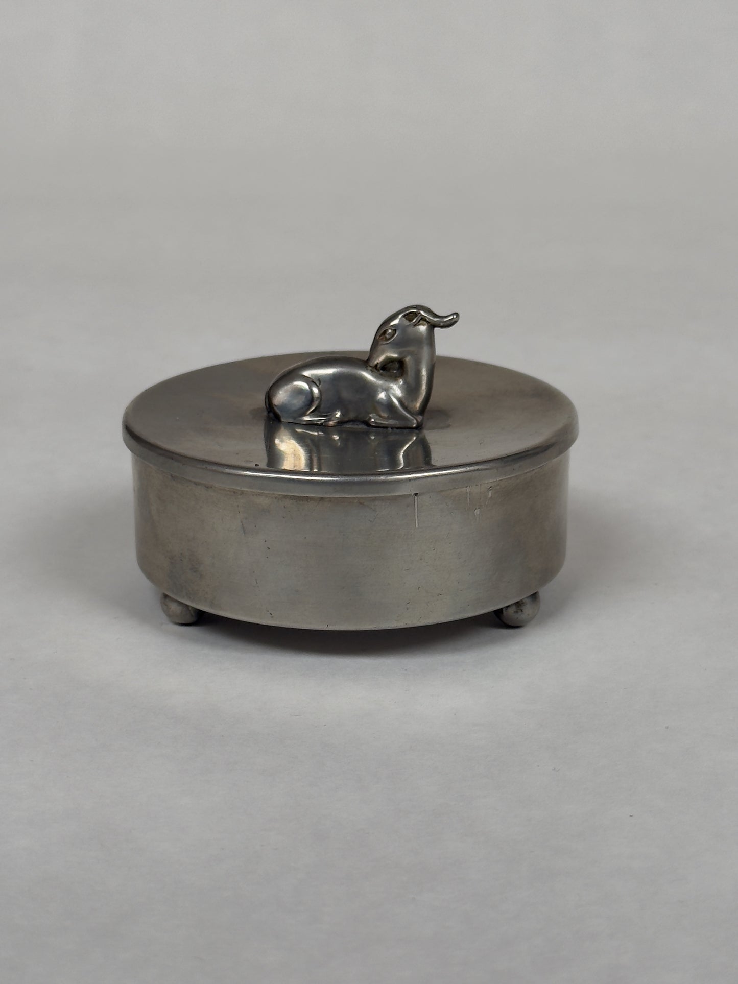 Vintage Pewter Trinket Box with Animal Motif