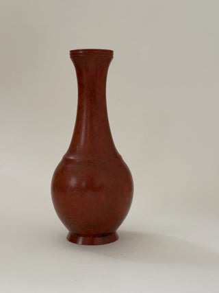 Japanese Bronze Vase with Mottled Vermilion Patina, Signed