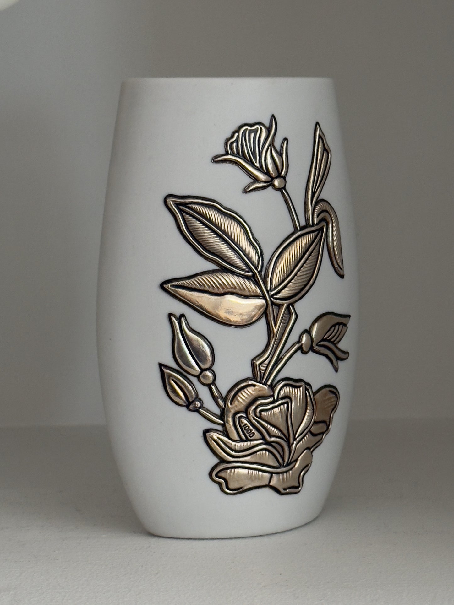Pale Blue Vase with Silver Inlaid Florals