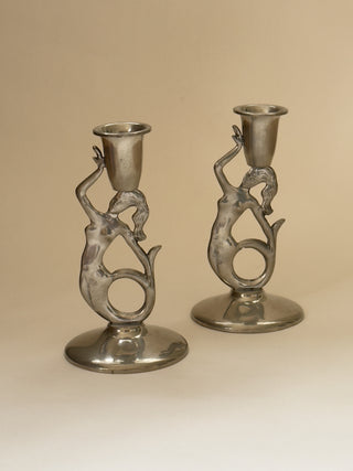 Art Deco Pewter Mermaid Candlesticks