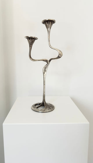 Brutalist Silver Plated Bronze Candelabra