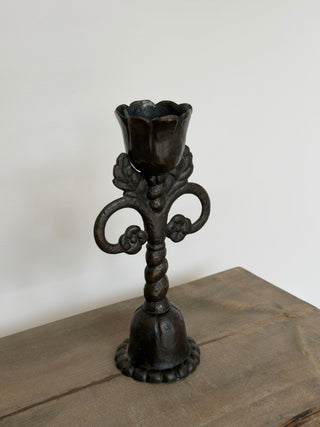 Wrought iron, bronze candle holder